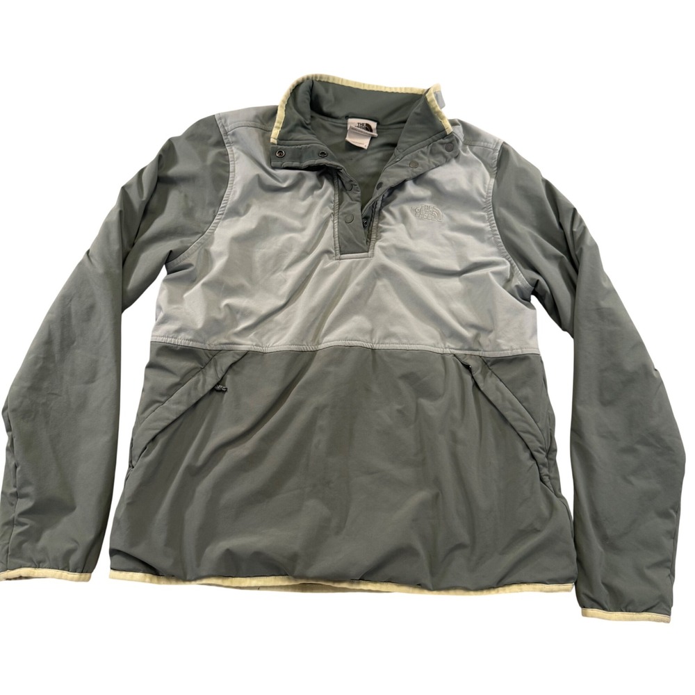 North‎ Face Sweatshirt Pullover Snap Neck Colorblock Green Sage Sz L